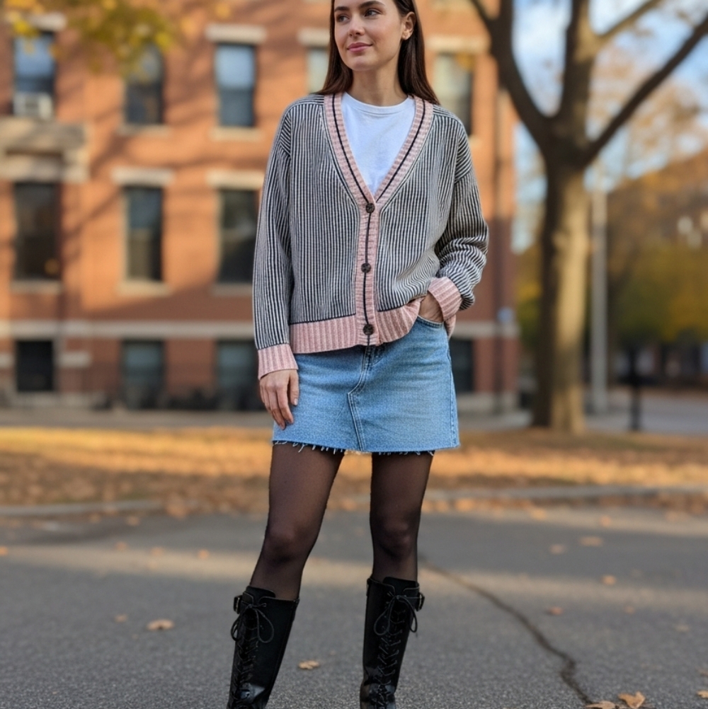 Chic Striped Cardigan in Pink and Black